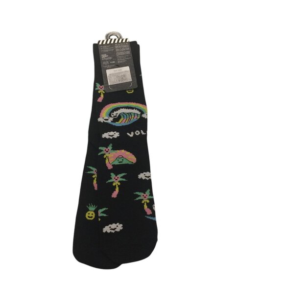 Volcom Men's Crew Socks Size 9-12 Black Palm Trees Clouds - Picture 4 of 5